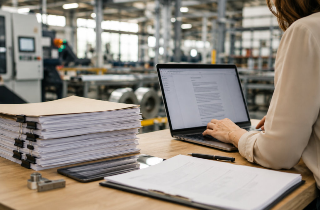 Contrat papier et écran d'ordinateur affichant un document contractuel, illustrant un contrat devenu difficile à exécuter face à un changement de circonstances